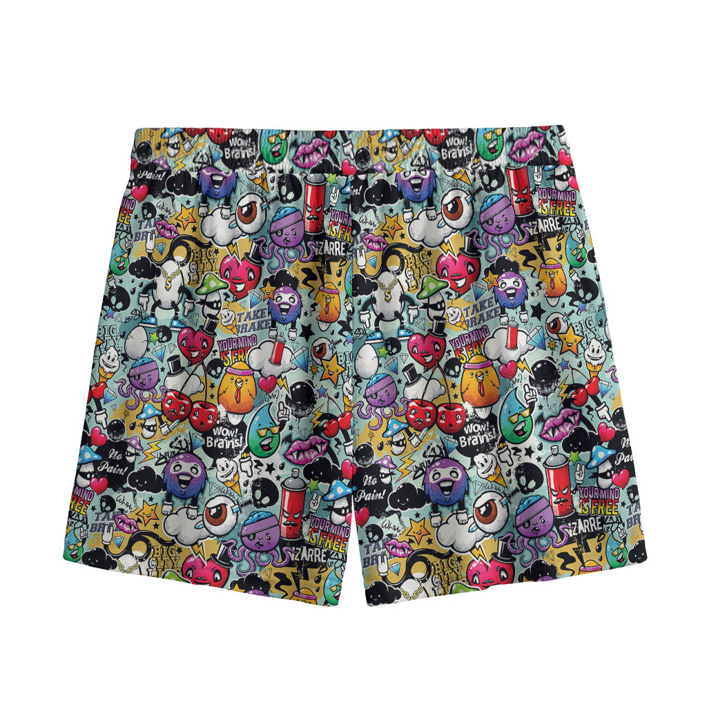 Graffiti Cartoon Characters Print Mesh Shorts