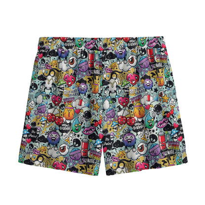 Graffiti Cartoon Characters Print Mesh Shorts