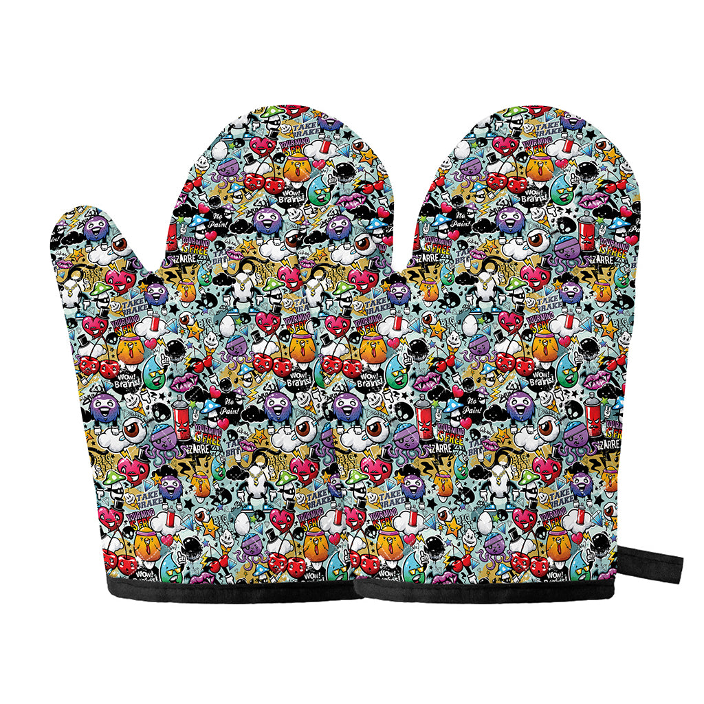 Graffiti Cartoon Characters Print Oven Mitts