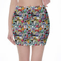 Graffiti Cartoon Characters Print Pencil Mini Skirt