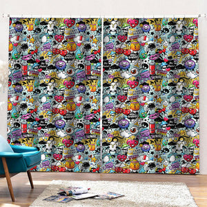 Graffiti Cartoon Characters Print Pencil Pleat Curtains