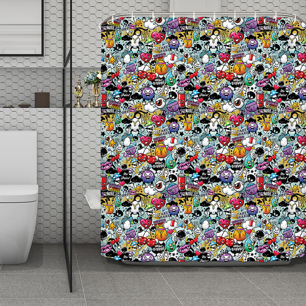 Graffiti Cartoon Characters Print Polyester Shower Curtain