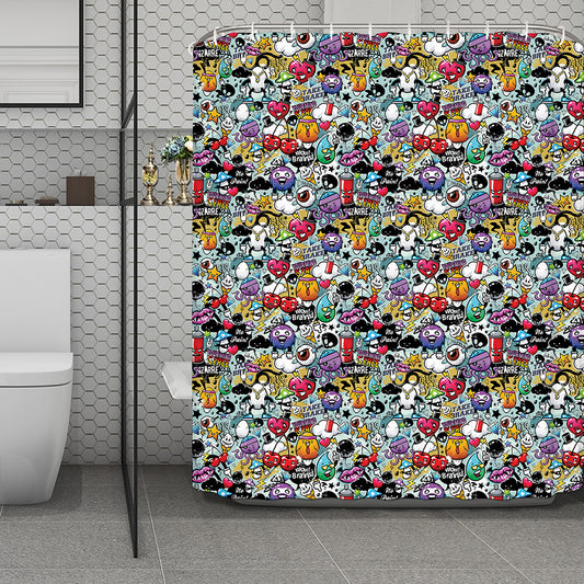 Graffiti Cartoon Characters Print Polyester Shower Curtain