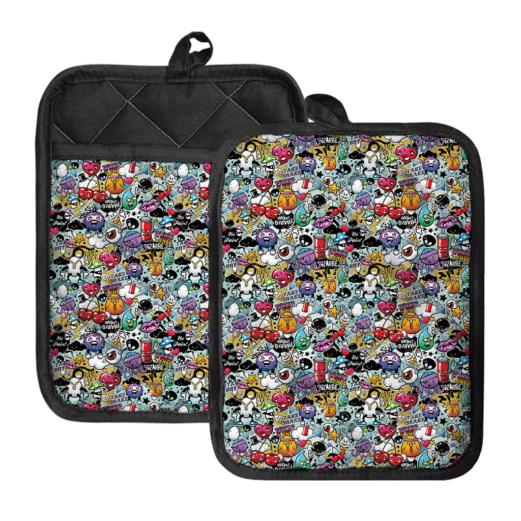 Graffiti Cartoon Characters Print Pot Holders With Pocket