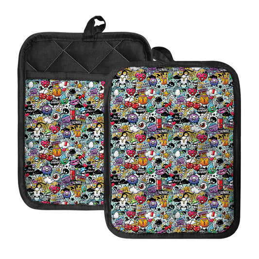 Graffiti Cartoon Characters Print Pot Holders With Pocket