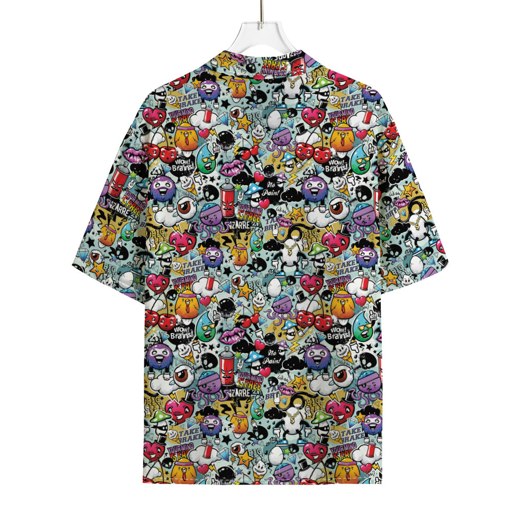 Graffiti Cartoon Characters Print Rayon Hawaiian Shirt