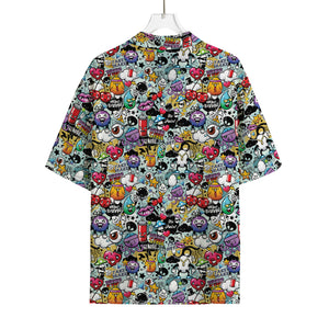 Graffiti Cartoon Characters Print Rayon Hawaiian Shirt