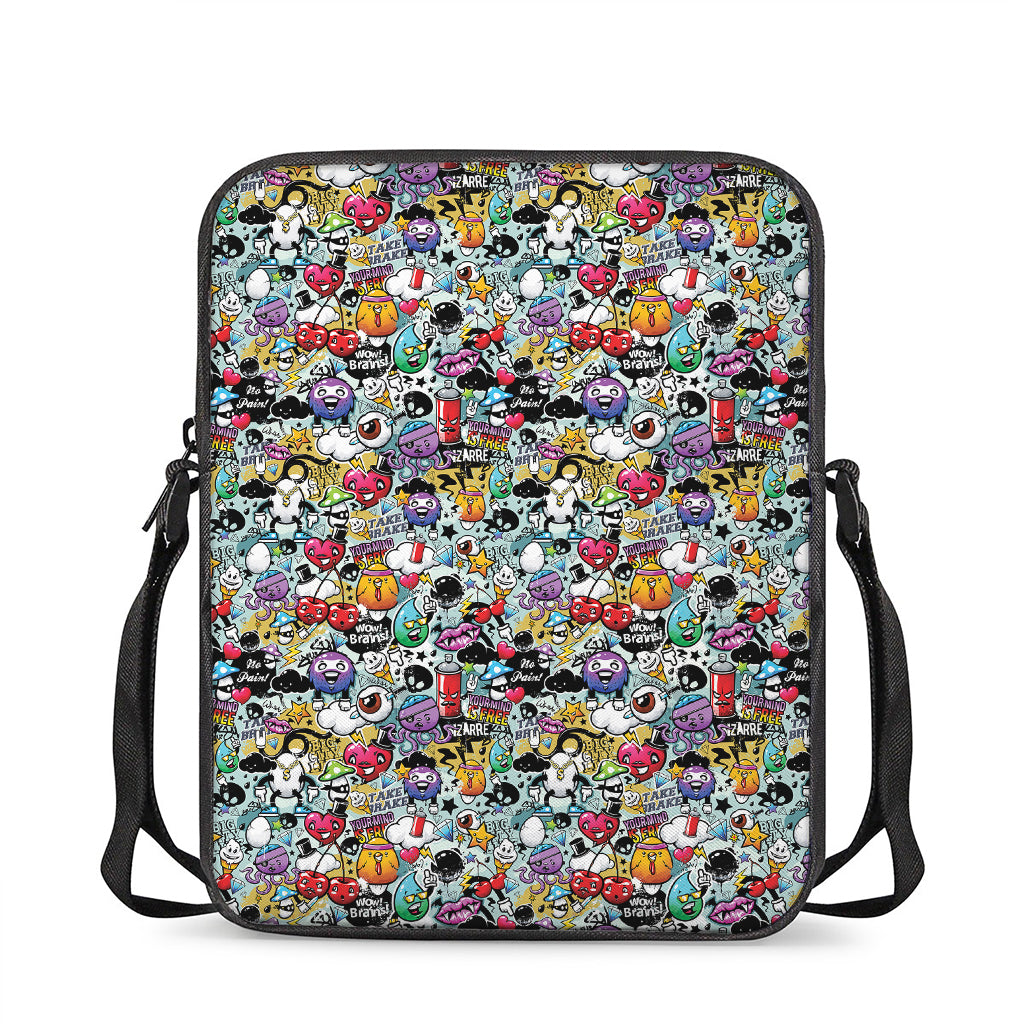 Graffiti Cartoon Characters Print Rectangular Crossbody Bag