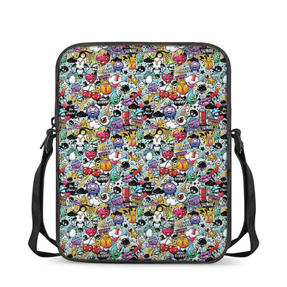 Graffiti Cartoon Characters Print Rectangular Crossbody Bag
