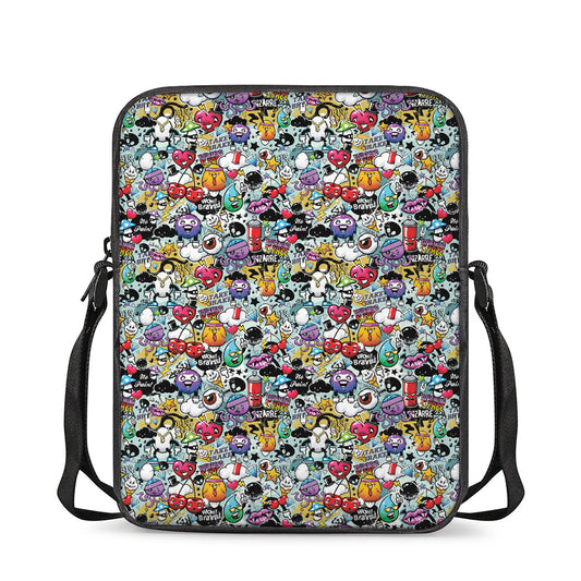 Graffiti Cartoon Characters Print Rectangular Crossbody Bag