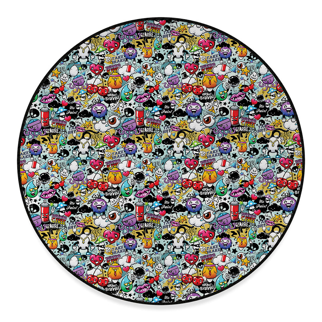 Graffiti Cartoon Characters Print Round Floor Mat