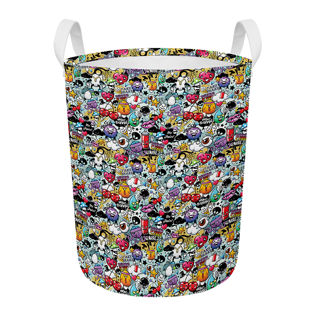 Graffiti Cartoon Characters Print Round Laundry Basket