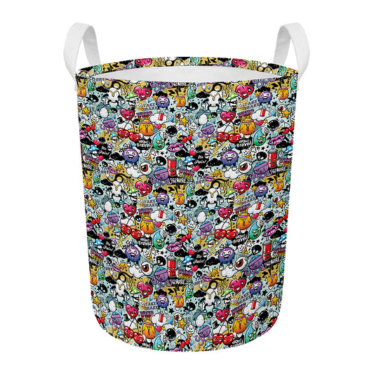 Graffiti Cartoon Characters Print Round Laundry Basket