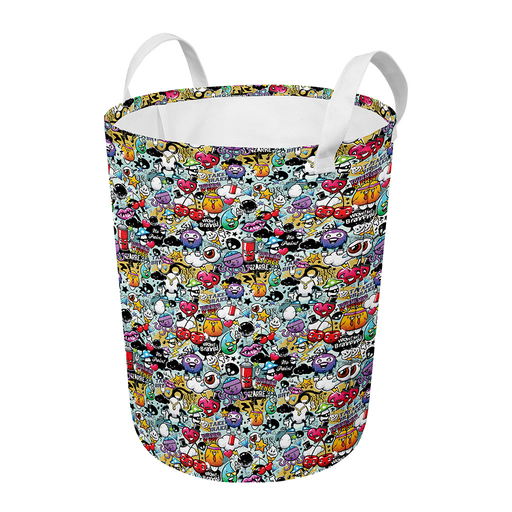 Graffiti Cartoon Characters Print Round Laundry Basket
