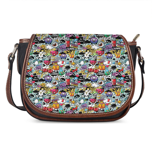 Graffiti Cartoon Characters Print Saddle Bag