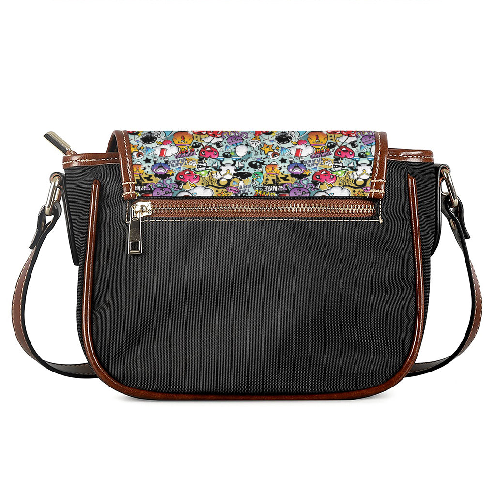 Graffiti Cartoon Characters Print Saddle Bag