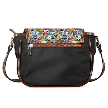 Graffiti Cartoon Characters Print Saddle Bag
