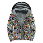 Graffiti Cartoon Characters Print Sherpa Lined Zip Up Hoodie