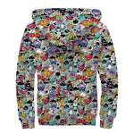 Graffiti Cartoon Characters Print Sherpa Lined Zip Up Hoodie
