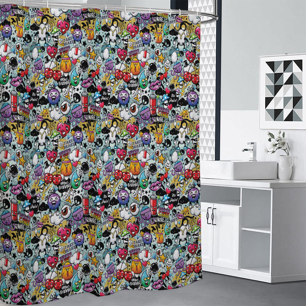 Graffiti Cartoon Characters Print Shower Curtain