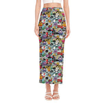 Graffiti Cartoon Characters Print Side Slit Maxi Skirt