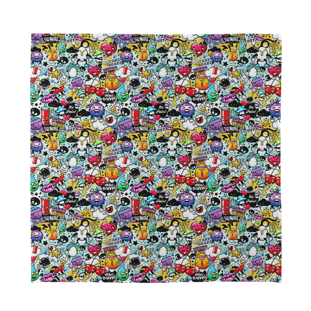 Graffiti Cartoon Characters Print Silk Bandana