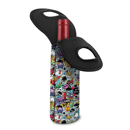 Graffiti Cartoon Characters Print Single Neoprene Wine Tote