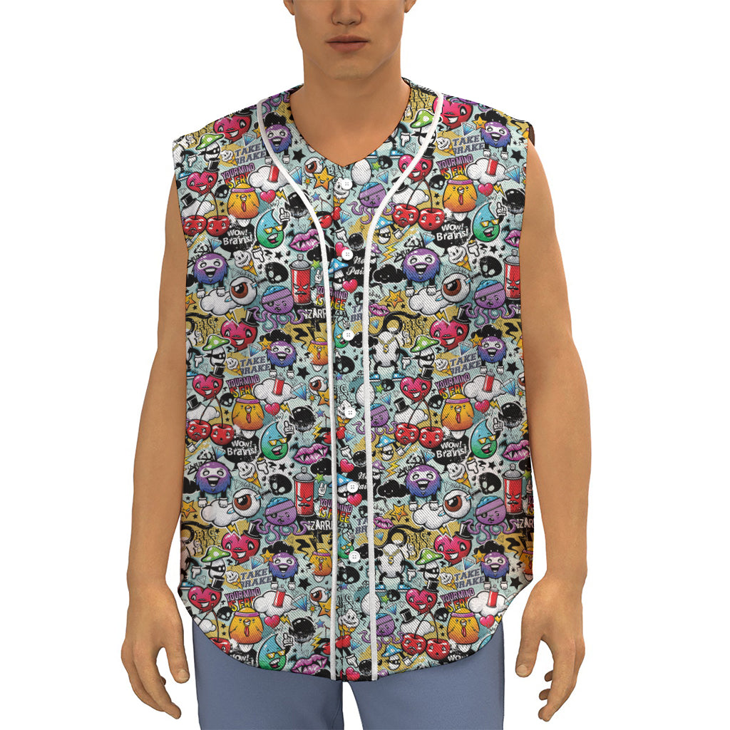 Graffiti Cartoon Characters Print Sleeveless Baseball Jersey