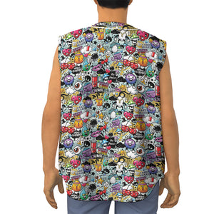 Graffiti Cartoon Characters Print Sleeveless Baseball Jersey