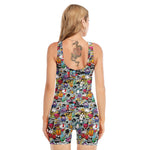 Graffiti Cartoon Characters Print Sleeveless One Piece Swimsuit