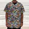 Graffiti Cartoon Characters Print Textured Short Sleeve Shirt