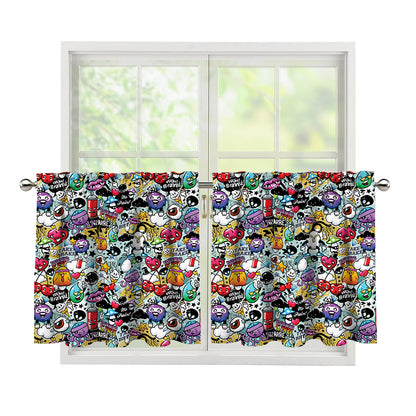 Graffiti Cartoon Characters Print Tier Curtains