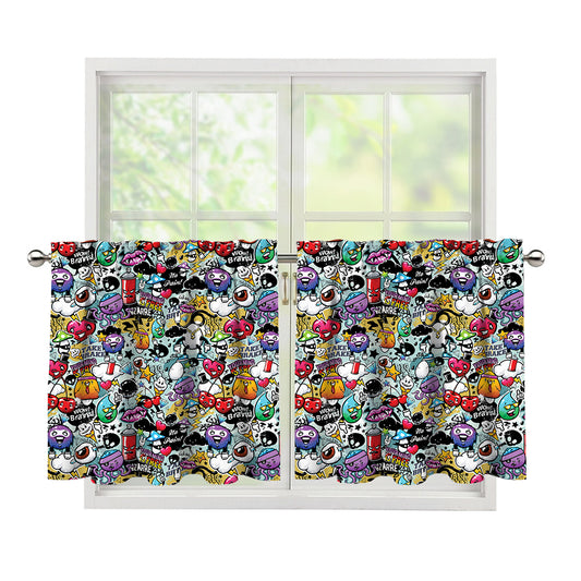 Graffiti Cartoon Characters Print Tier Curtains
