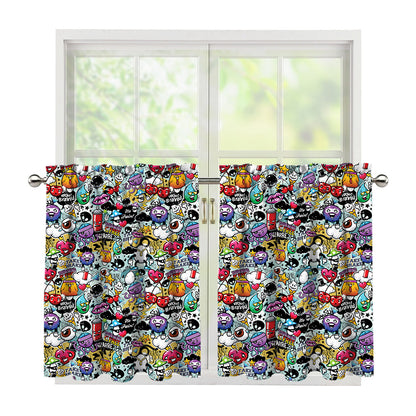 Graffiti Cartoon Characters Print Tier Curtains