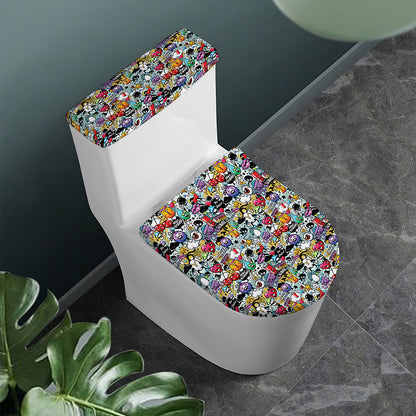 Graffiti Cartoon Characters Print Toilet Lid And Tank Cover Set