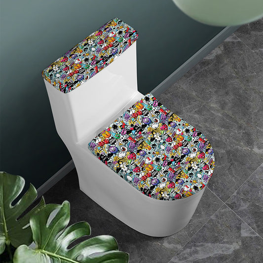 Graffiti Cartoon Characters Print Toilet Lid And Tank Cover Set