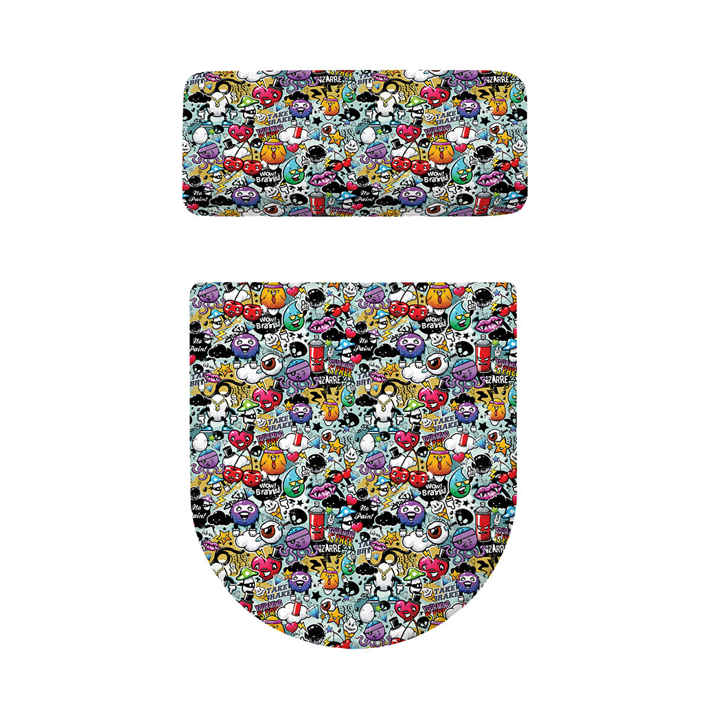 Graffiti Cartoon Characters Print Toilet Lid And Tank Cover Set