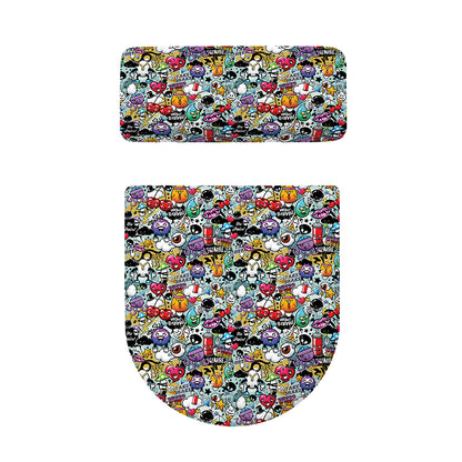 Graffiti Cartoon Characters Print Toilet Lid And Tank Cover Set