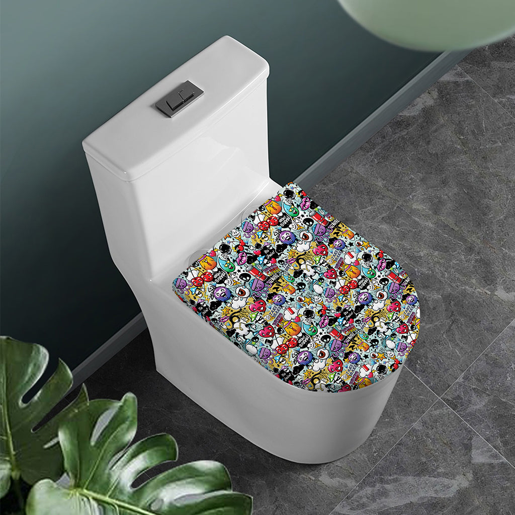 Graffiti Cartoon Characters Print Toilet Lid Cover