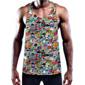 Graffiti Cartoon Characters Print Men's Workout Tank Top