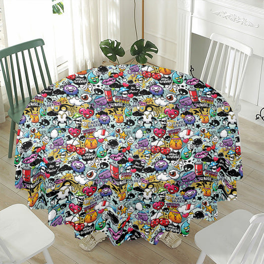 Graffiti Cartoon Characters Print Waterproof Round Tablecloth