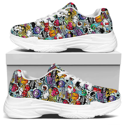 Graffiti Cartoon Characters Print White Chunky Shoes