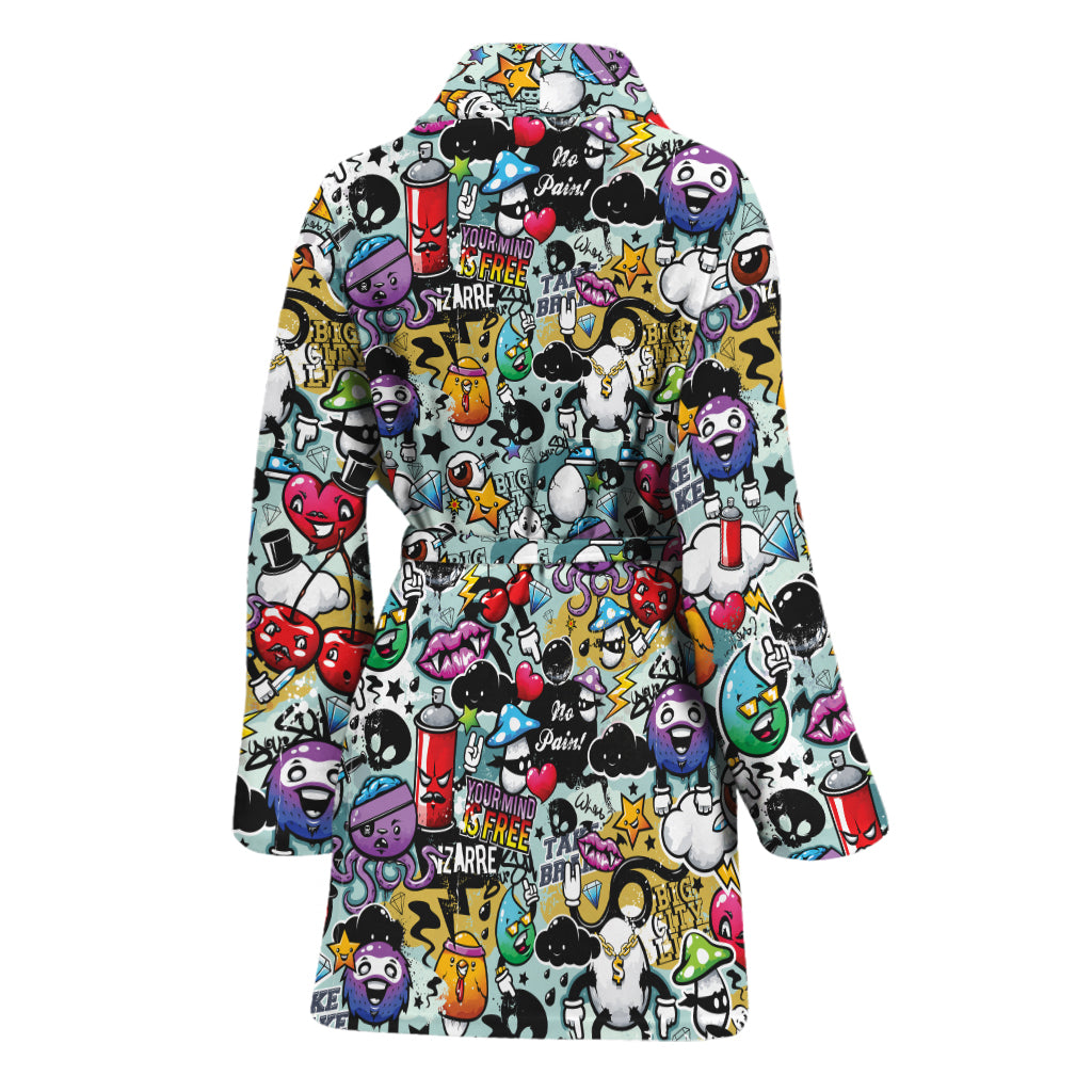 Graffiti Cartoon Characters Print Women's Bathrobe