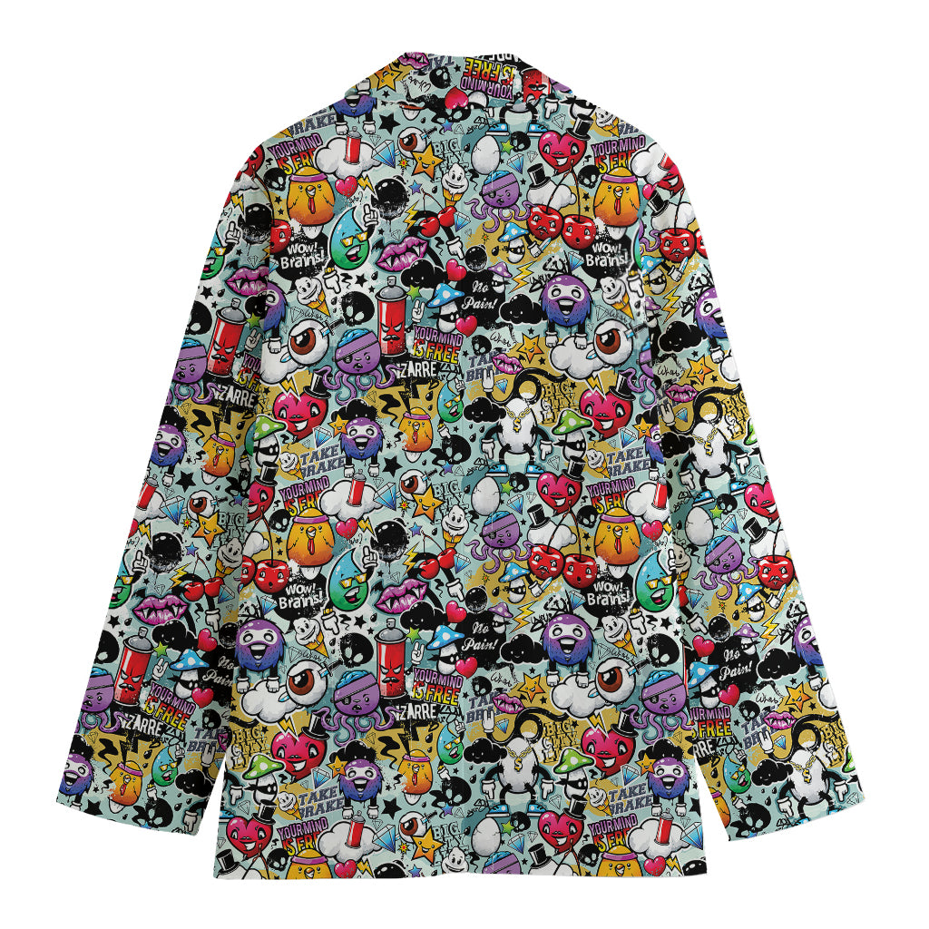 Graffiti Cartoon Characters Print Women's Blazer