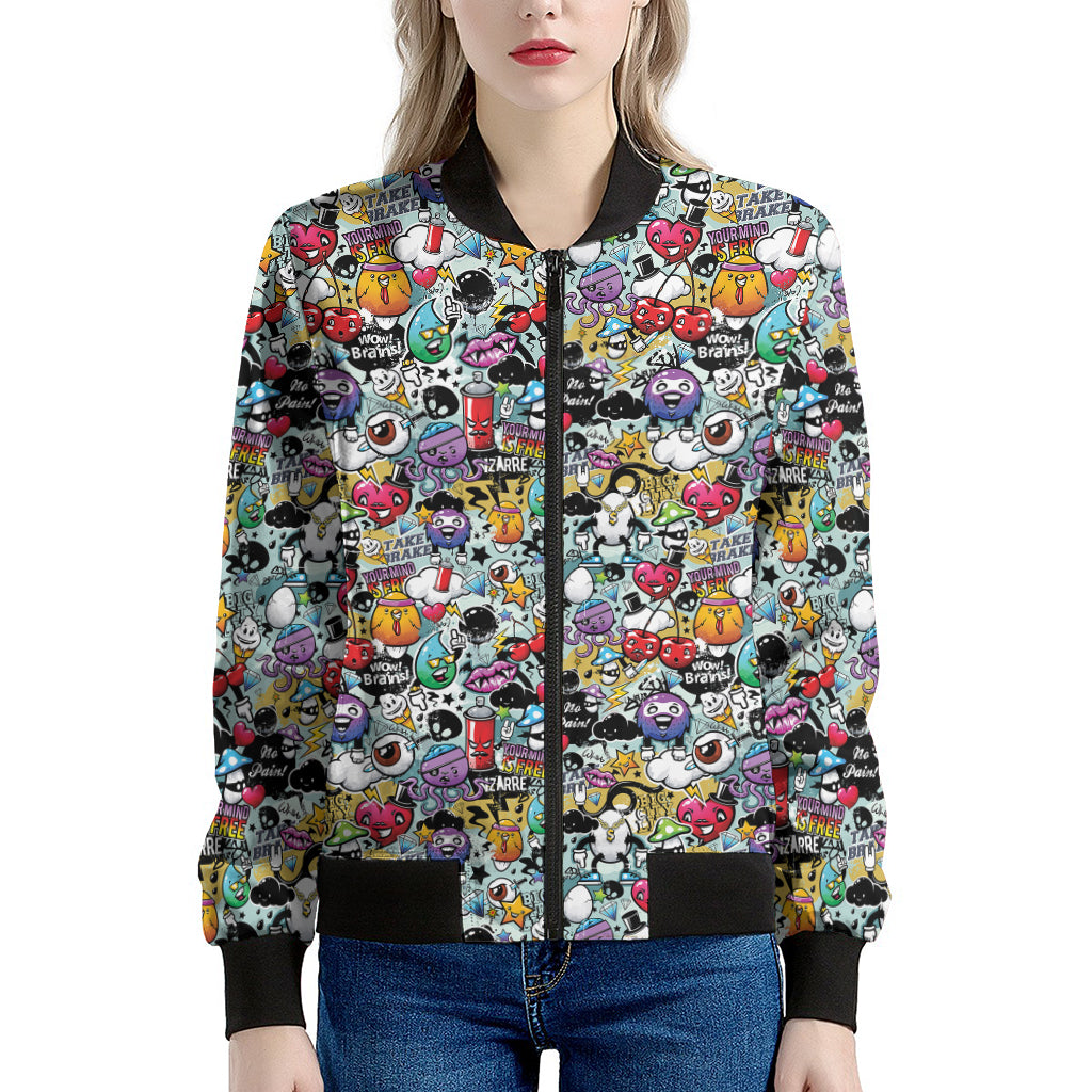 Graffiti Cartoon Characters Print Women's Bomber Jacket