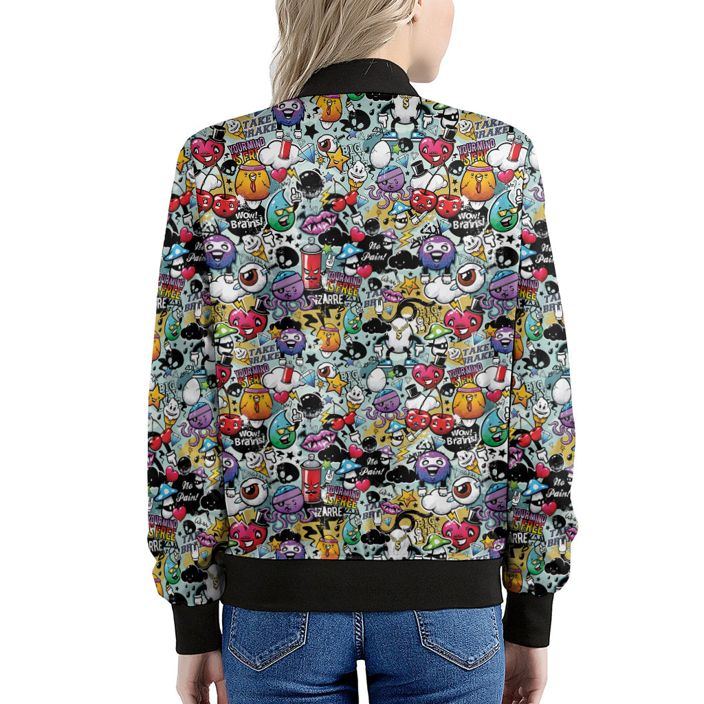 Graffiti Cartoon Characters Print Women's Bomber Jacket