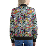 Graffiti Cartoon Characters Print Women's Bomber Jacket