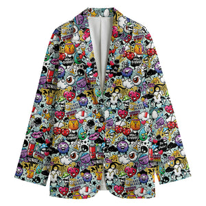 Graffiti Cartoon Characters Print Women's Cotton Blazer