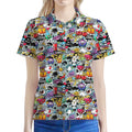 Graffiti Cartoon Characters Print Women's Polo Shirt