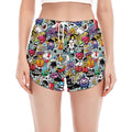 Graffiti Cartoon Characters Print Women's Split Running Shorts